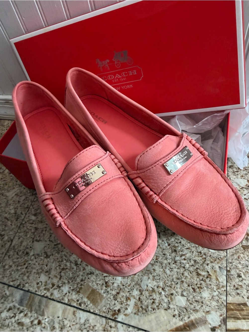 Coach Coral Pink (cerise) Leather Driving Loafers - Women's 9M